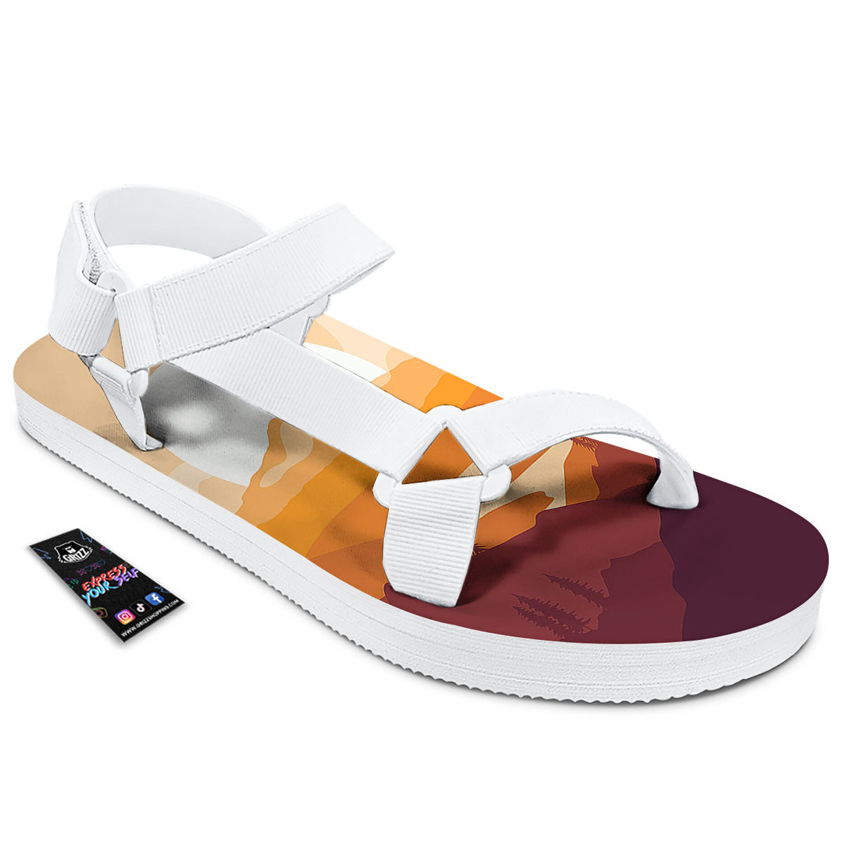 Autumn Mountains Sunset Print White Open Toe Sandals-grizzshop