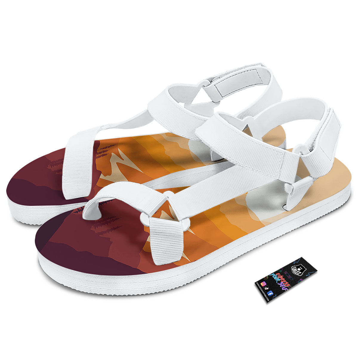 Autumn Mountains Sunset Print White Open Toe Sandals-grizzshop