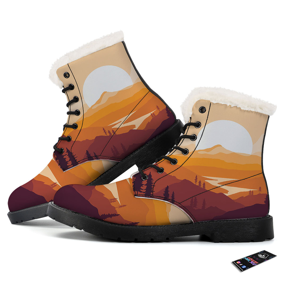 Autumn Mountains Sunset Print Winter Boots-grizzshop