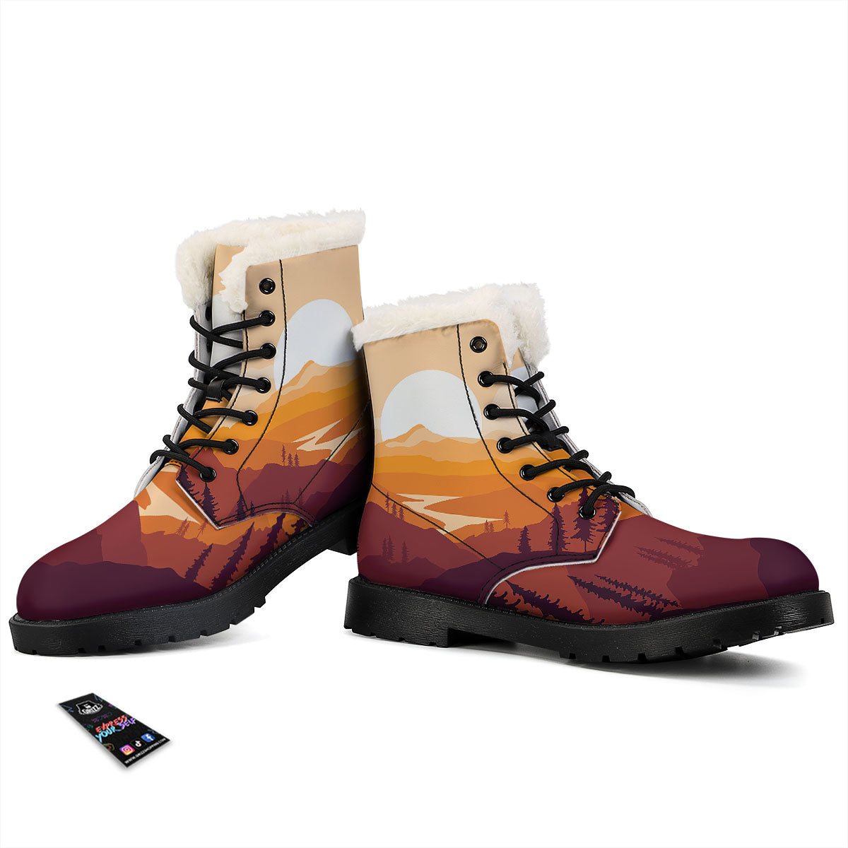 Autumn Mountains Sunset Print Winter Boots-grizzshop