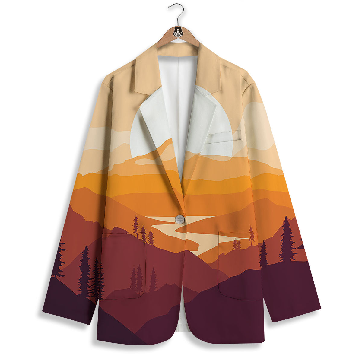Autumn Mountains Sunset Print Women's Blazer-grizzshop