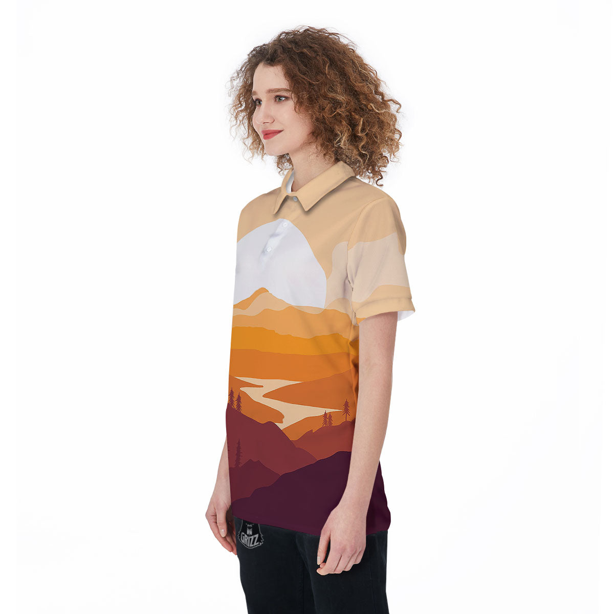 Autumn Mountains Sunset Print Women's Golf Shirts-grizzshop