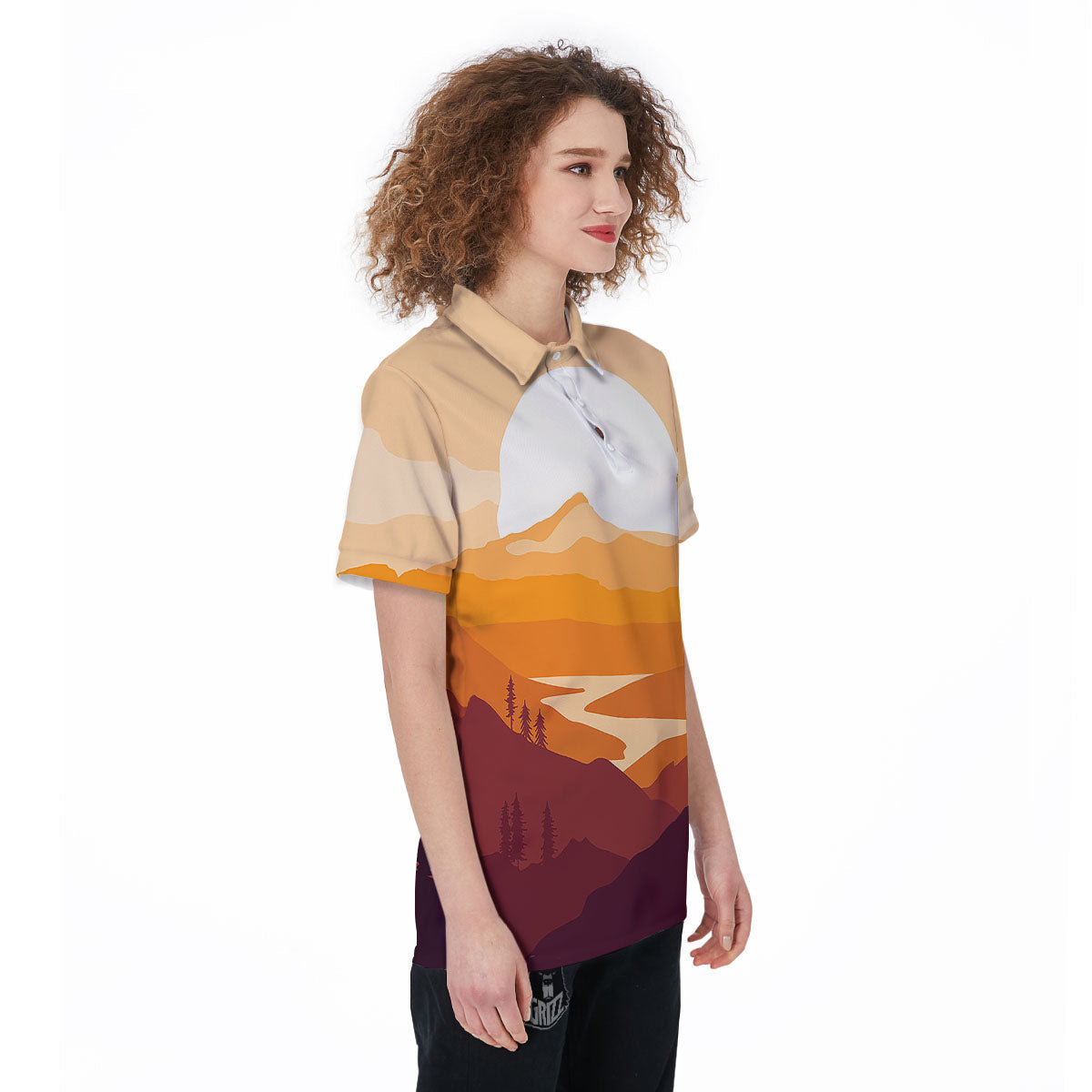 Autumn Mountains Sunset Print Women's Golf Shirts-grizzshop
