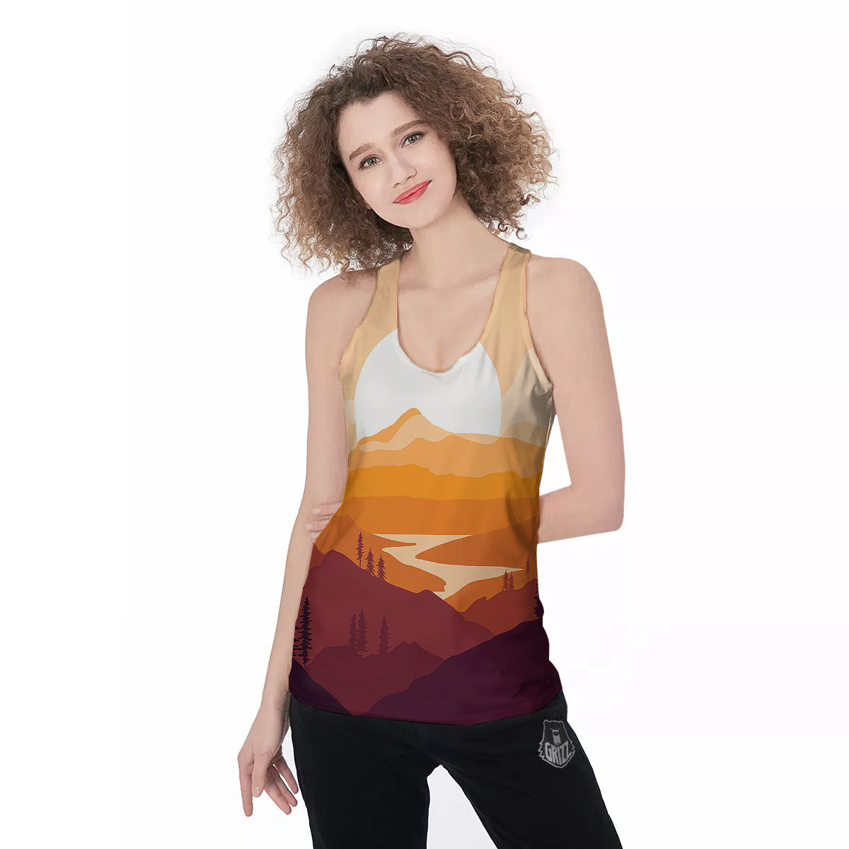 Autumn Mountains Sunset Print Women's Racerback Tank Top-grizzshop
