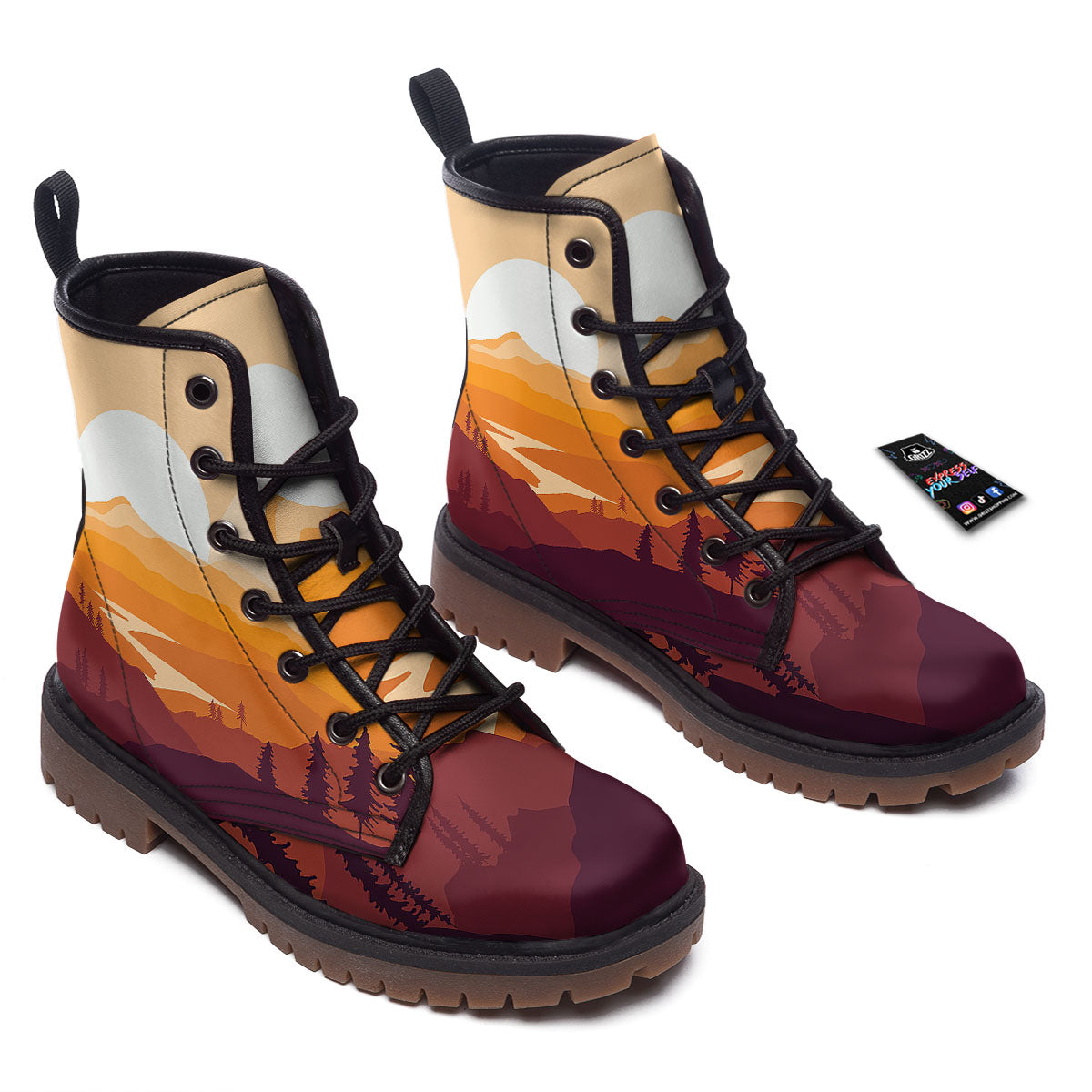 Autumn Mountains Sunset Print Work Boots-grizzshop