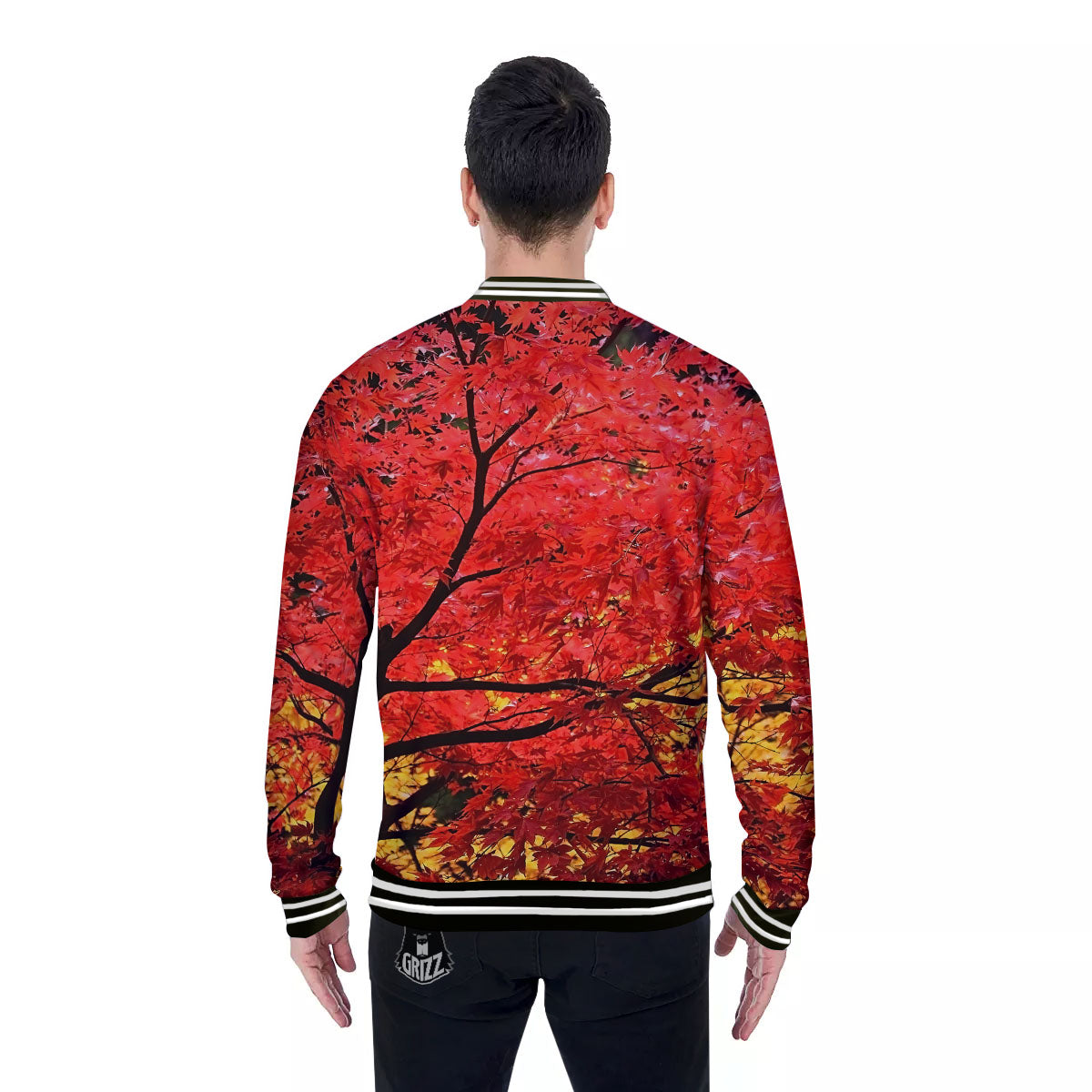 Autumn Trees Red Print Baseball Jacket-grizzshop