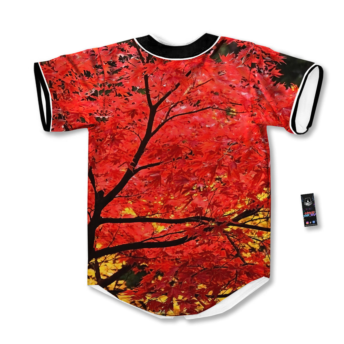 Autumn Trees Red Print Baseball Jersey-grizzshop