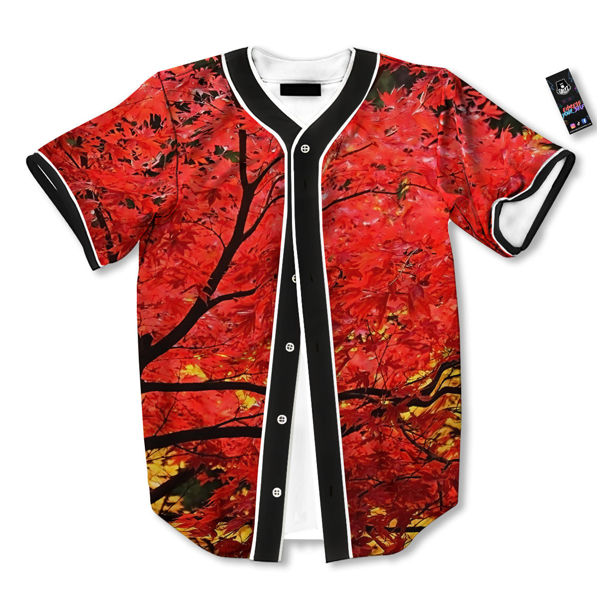 Autumn Trees Red Print Baseball Jersey-grizzshop