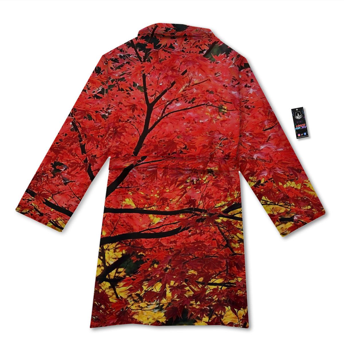 Autumn Trees Red Print Bathrobe-grizzshop