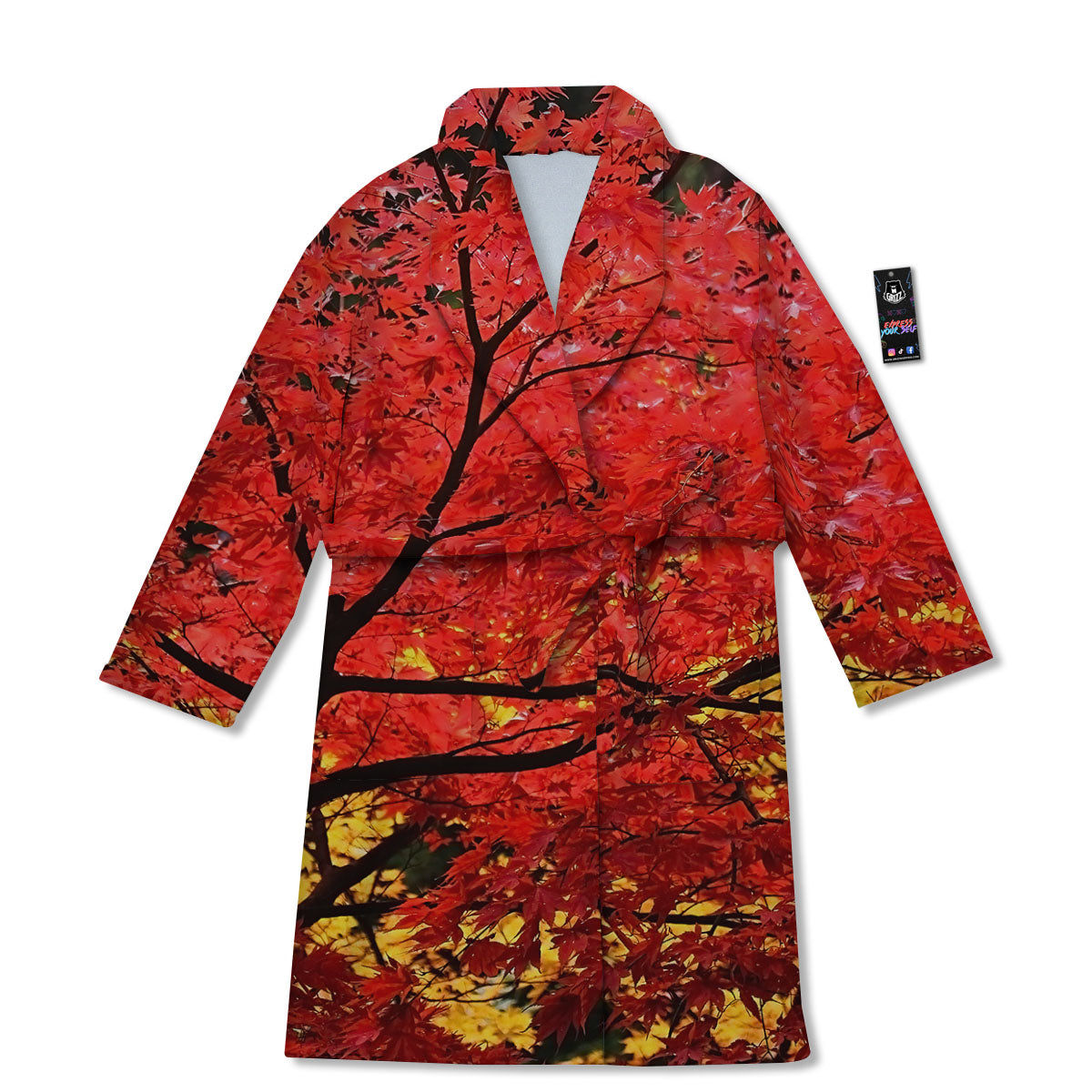 Autumn Trees Red Print Bathrobe-grizzshop