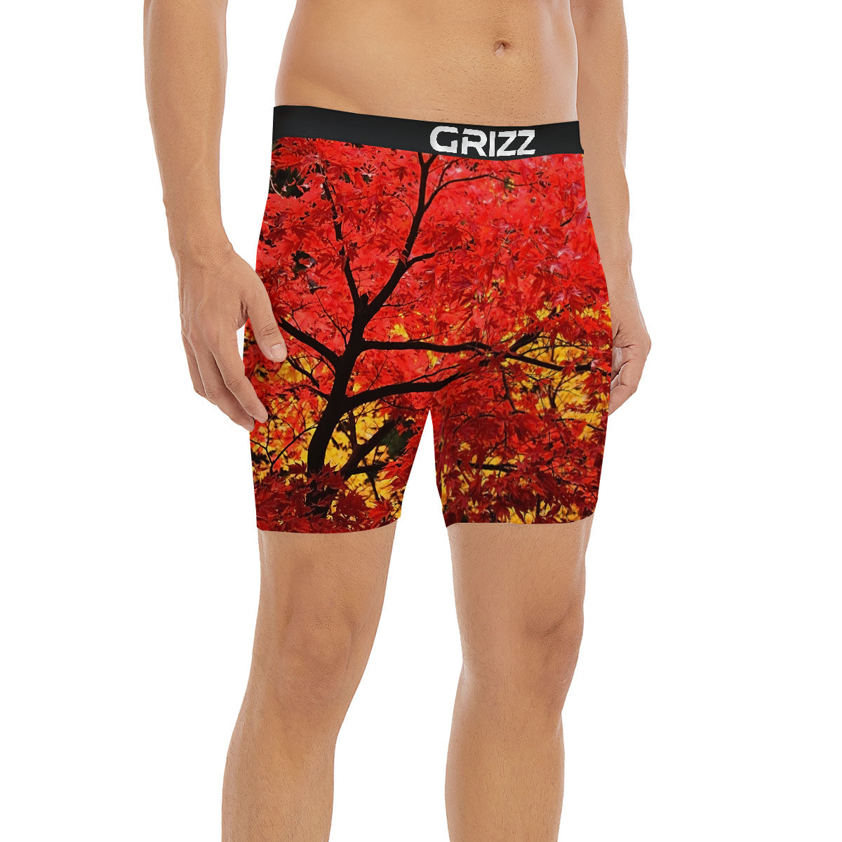 Autumn Trees Red Print Boxer Briefs-grizzshop