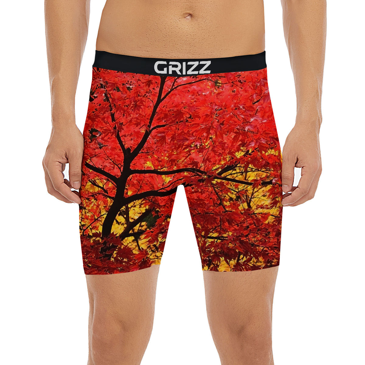 Autumn Trees Red Print Boxer Briefs-grizzshop