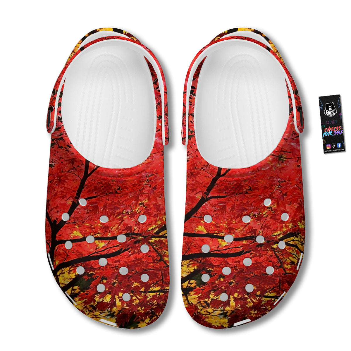 Autumn Trees Red Print Clog-grizzshop