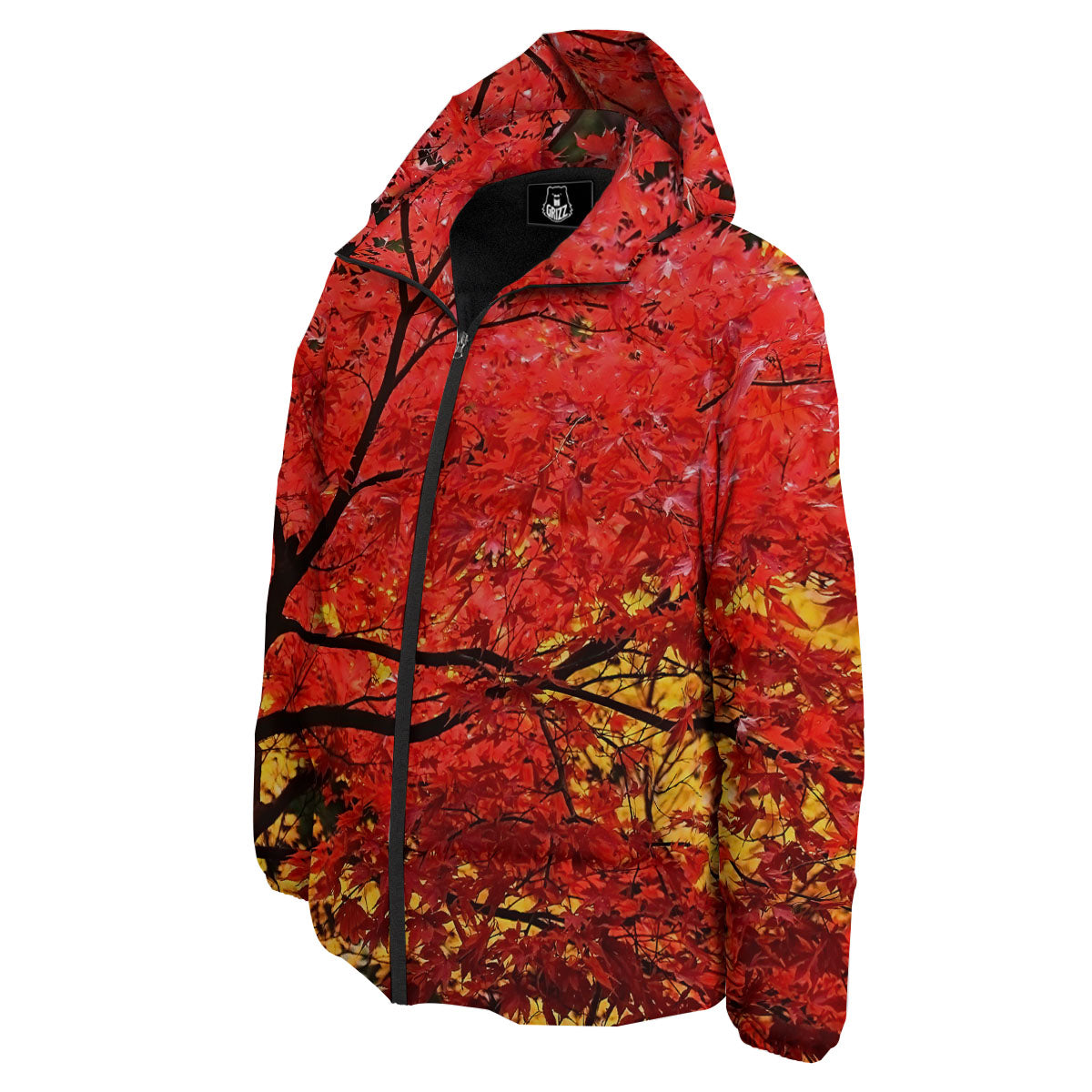 Autumn Trees Red Print Down Jacket-grizzshop