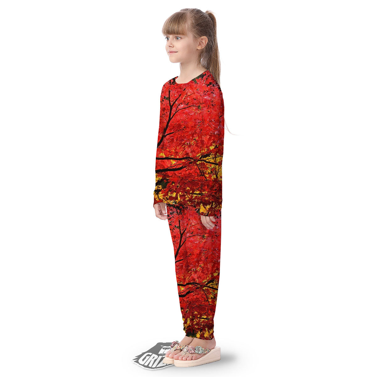 Autumn Trees Red Print Kid's Pajamas-grizzshop