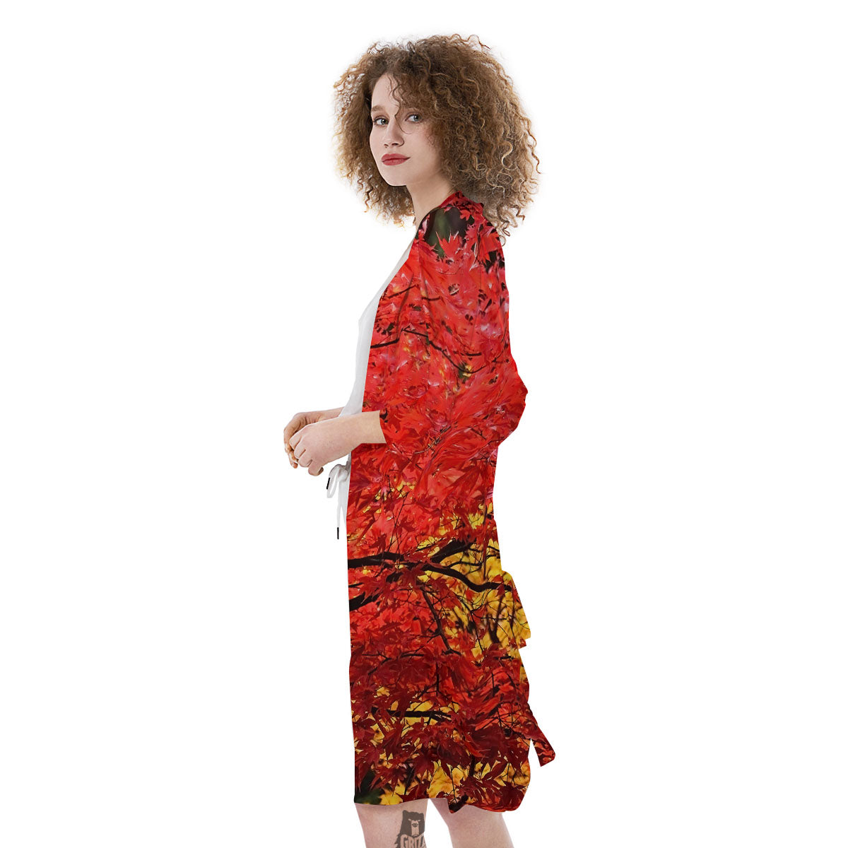Autumn Trees Red Print Kimono-grizzshop