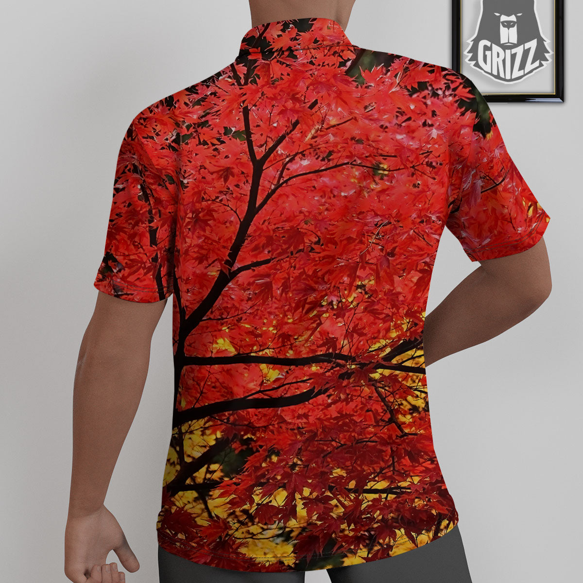 Autumn Trees Red Print Untucked Shirts-grizzshop
