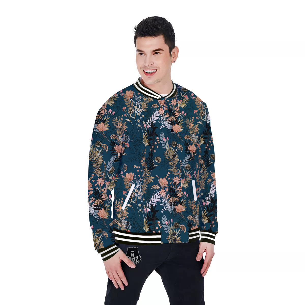 Autumn Vintage Print Pattern Baseball Jacket-grizzshop