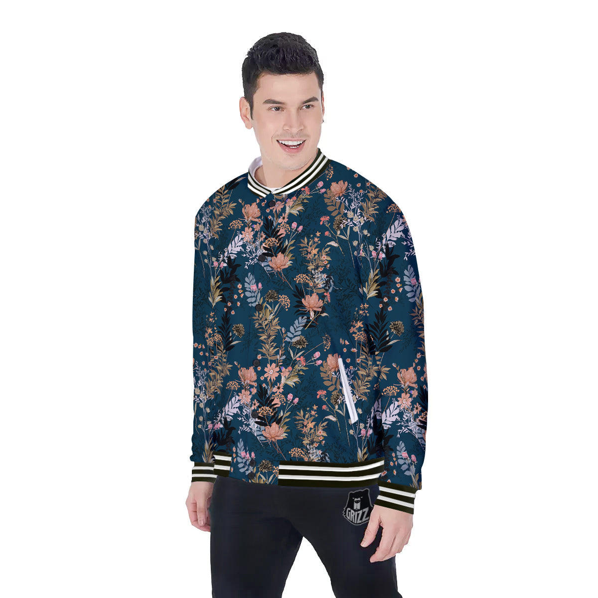 Autumn Vintage Print Pattern Baseball Jacket-grizzshop