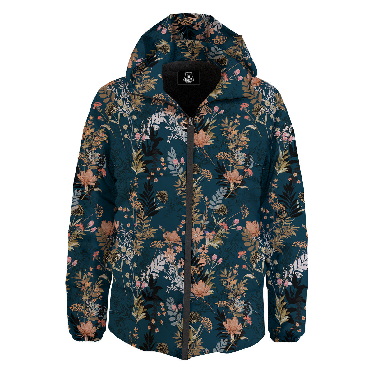 Autumn Vintage Print Pattern Down Jacket-grizzshop