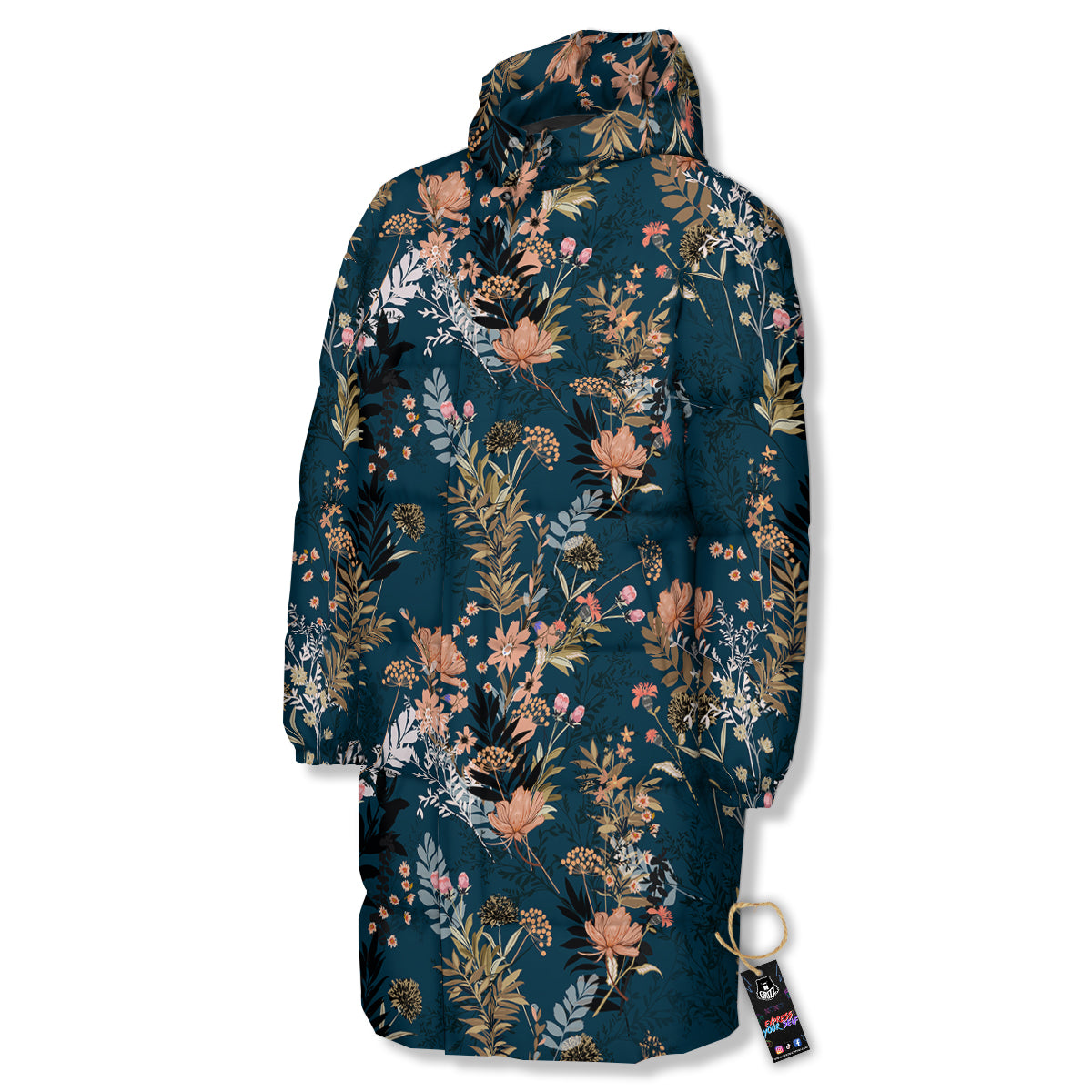 Autumn Vintage Print Pattern Long Down Jacket-grizzshop