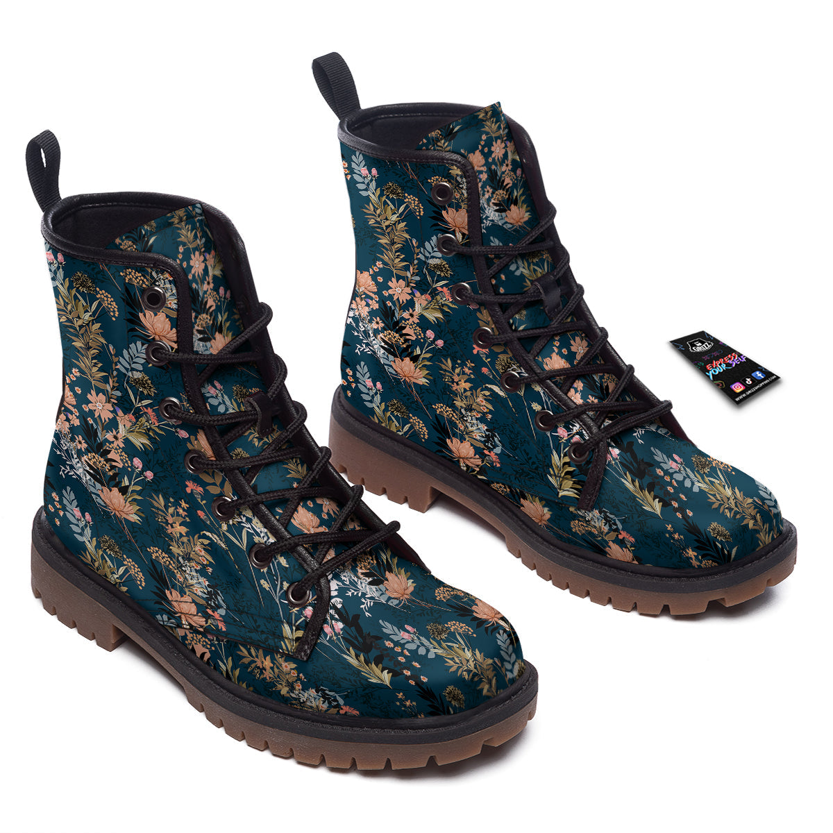 Autumn Vintage Print Pattern Work Boots-grizzshop