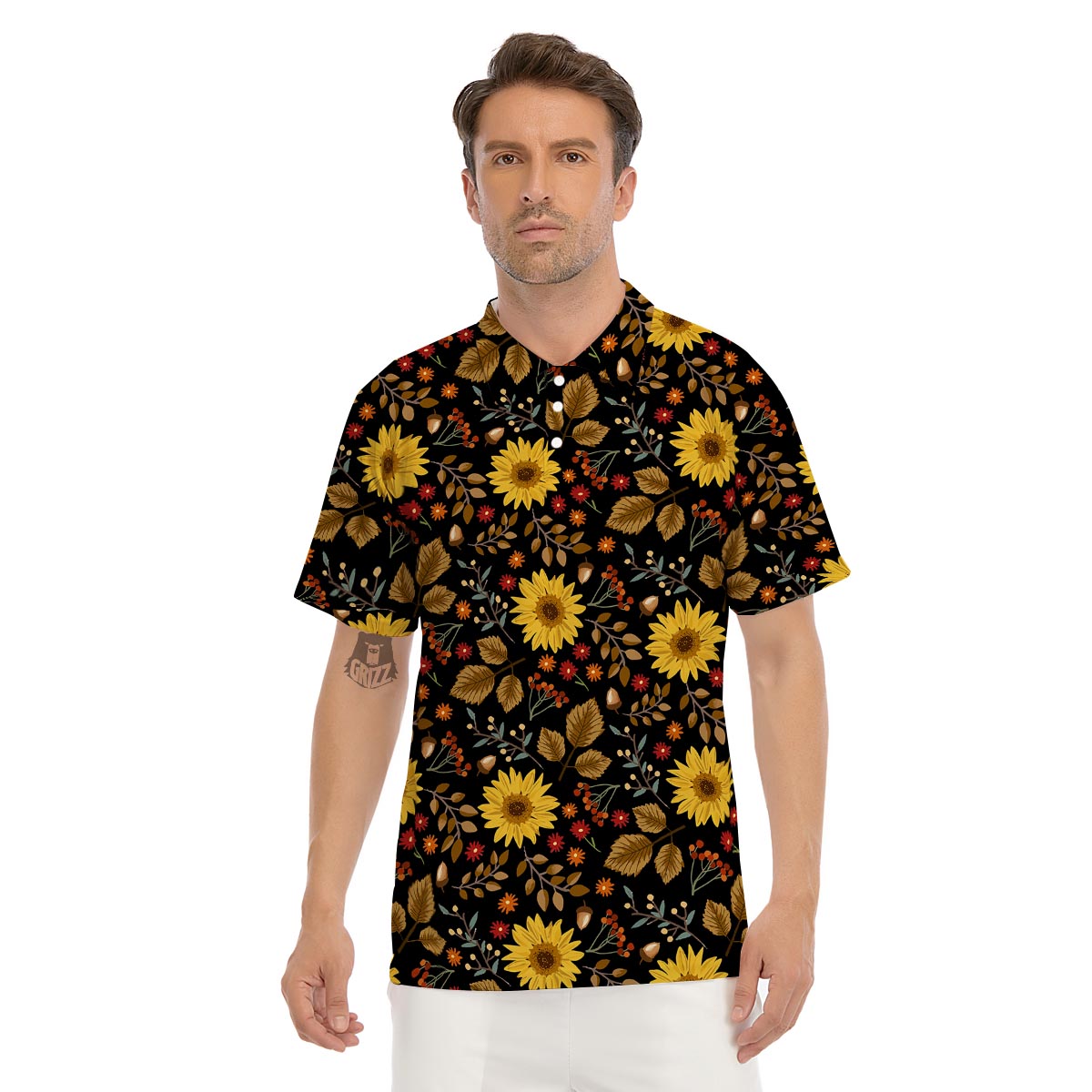 Autumn Sunflower Men's Golf Shirts-grizzshop