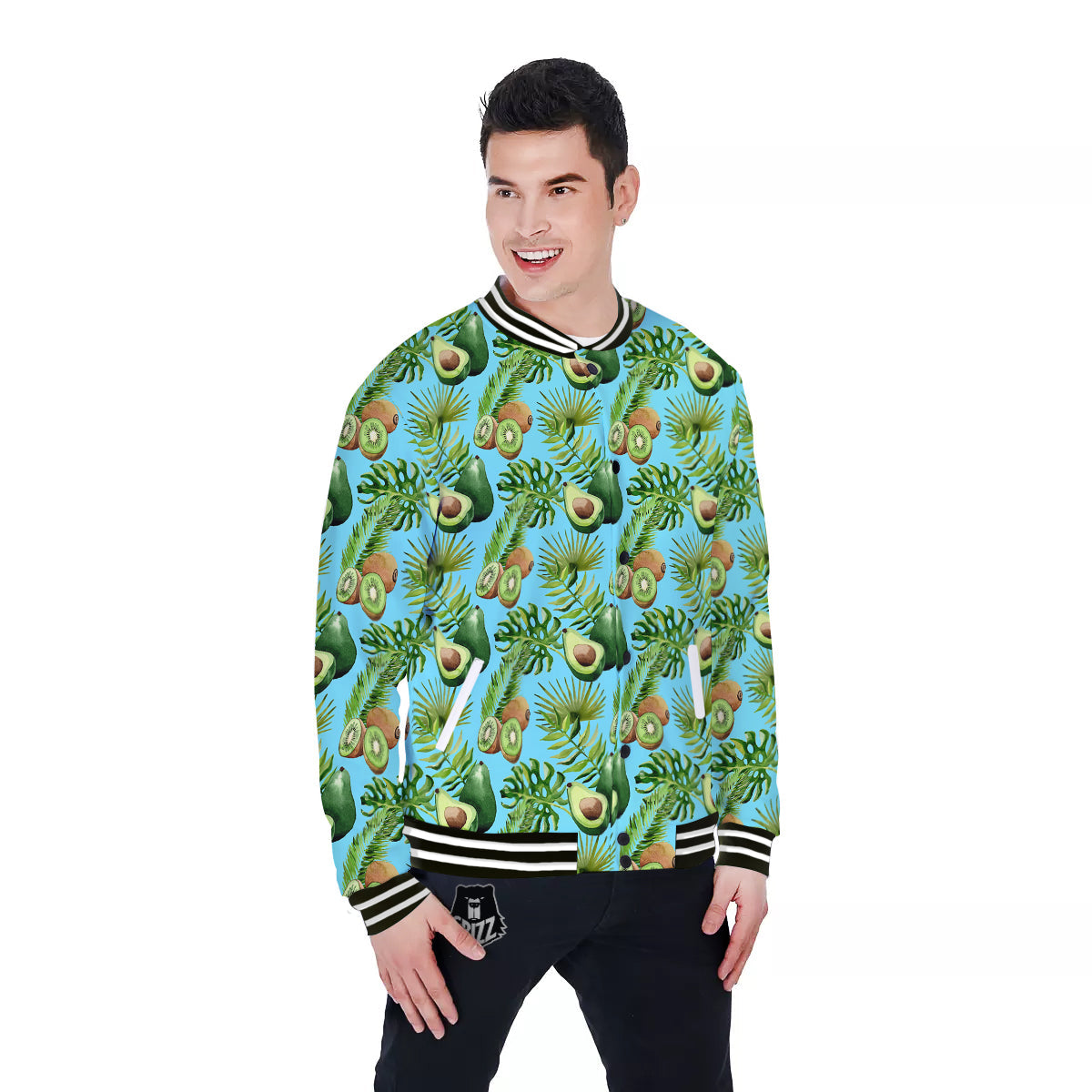 Avocado And Watercolor Kiwi Print Pattern Baseball Jacket-grizzshop