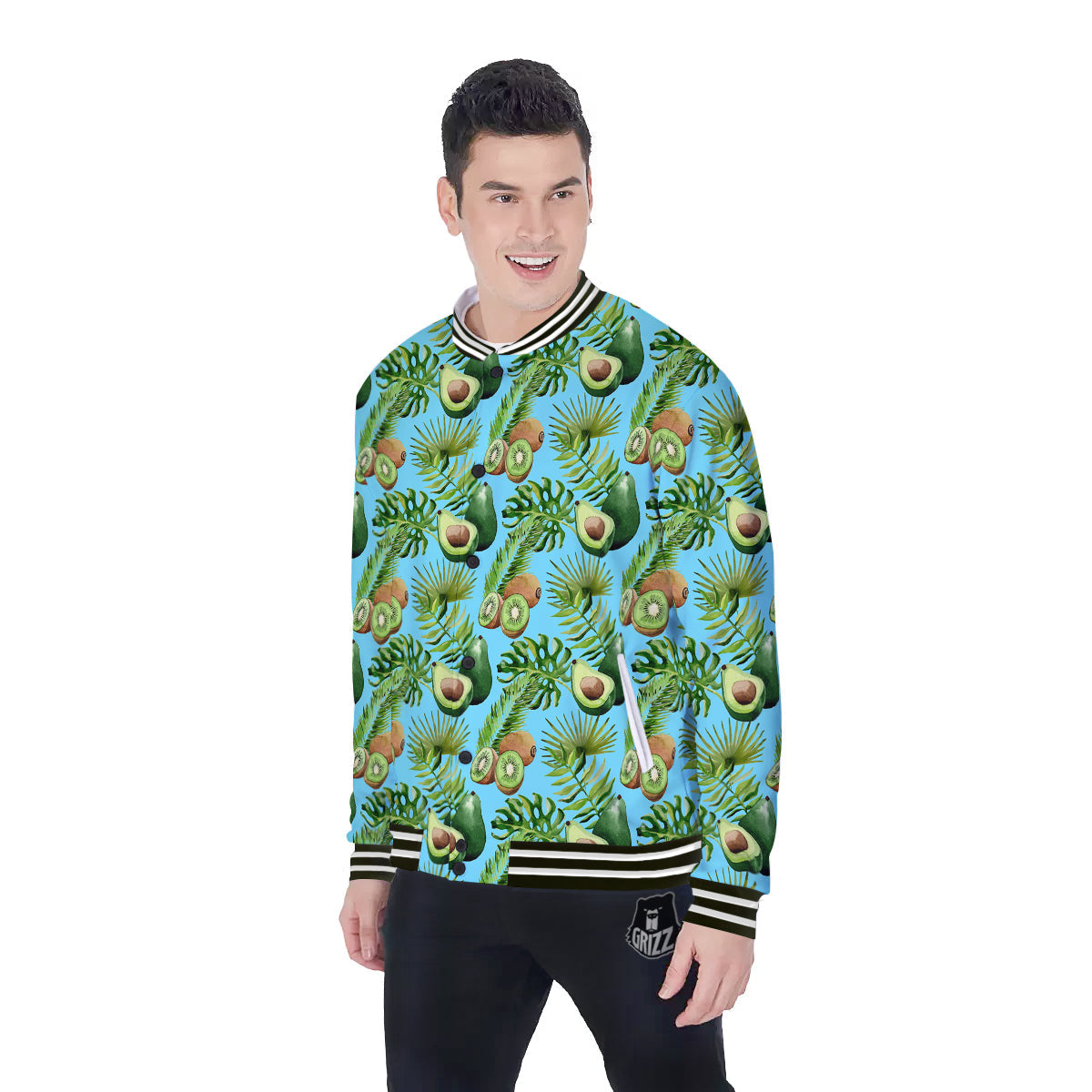 Avocado And Watercolor Kiwi Print Pattern Baseball Jacket-grizzshop