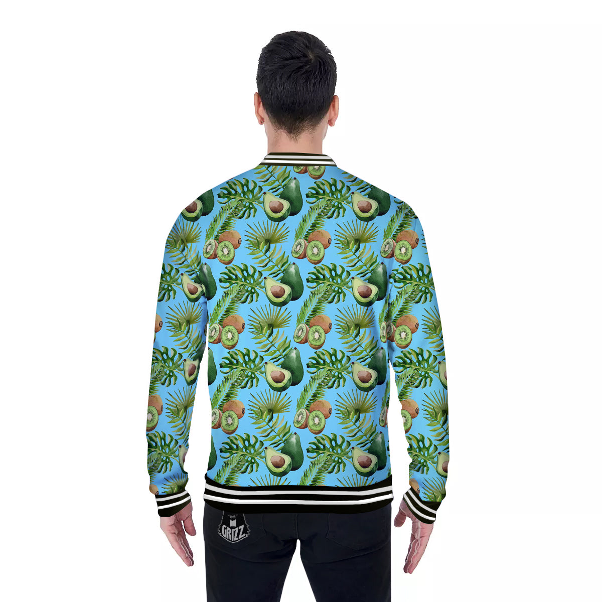 Avocado And Watercolor Kiwi Print Pattern Baseball Jacket-grizzshop