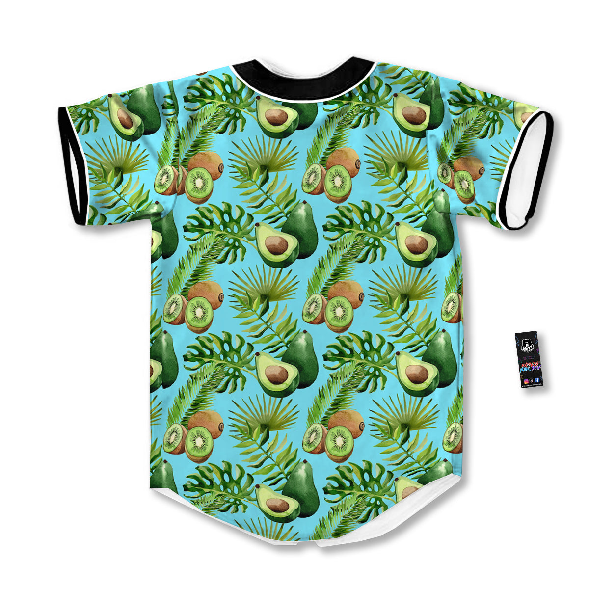 Avocado And Watercolor Kiwi Print Pattern Baseball Jersey-grizzshop