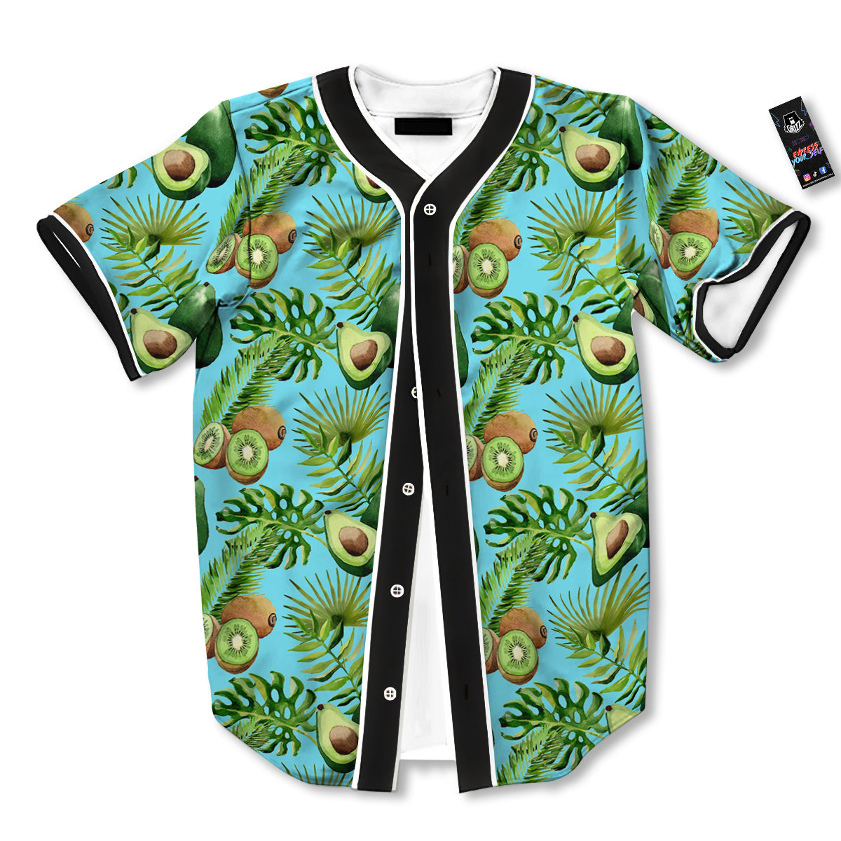 Avocado And Watercolor Kiwi Print Pattern Baseball Jersey-grizzshop
