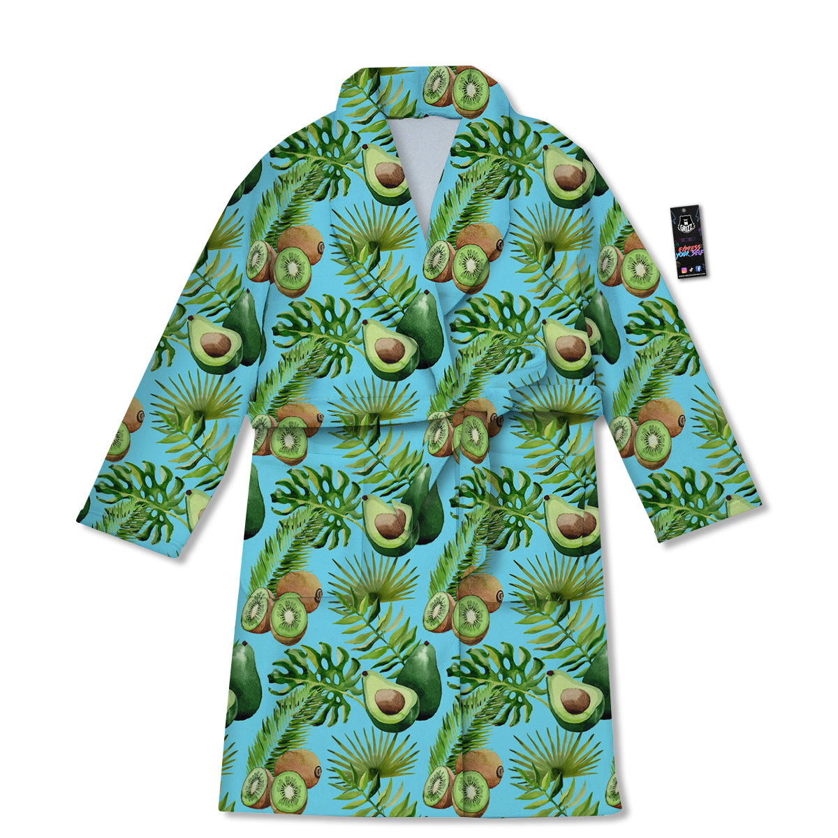 Avocado And Watercolor Kiwi Print Pattern Bathrobe-grizzshop