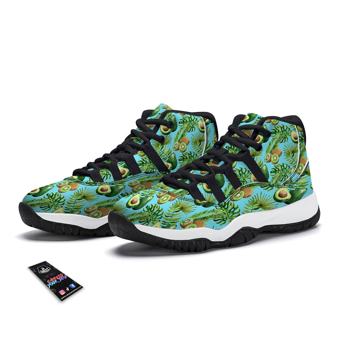 Avocado And Watercolor Kiwi Print Pattern Black Bball Shoes-grizzshop