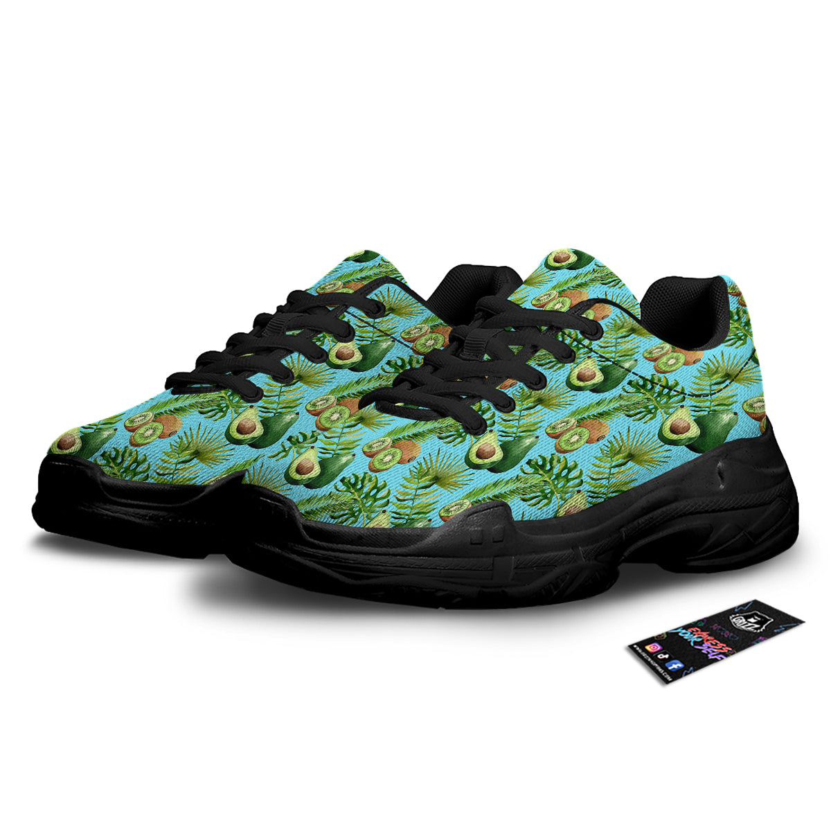 Avocado And Watercolor Kiwi Print Pattern Black Chunky Shoes-grizzshop