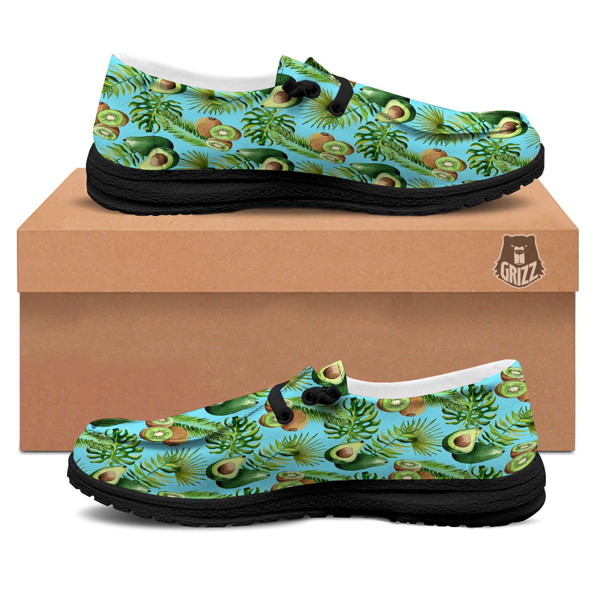 Avocado And Watercolor Kiwi Print Pattern Black Loafers-grizzshop