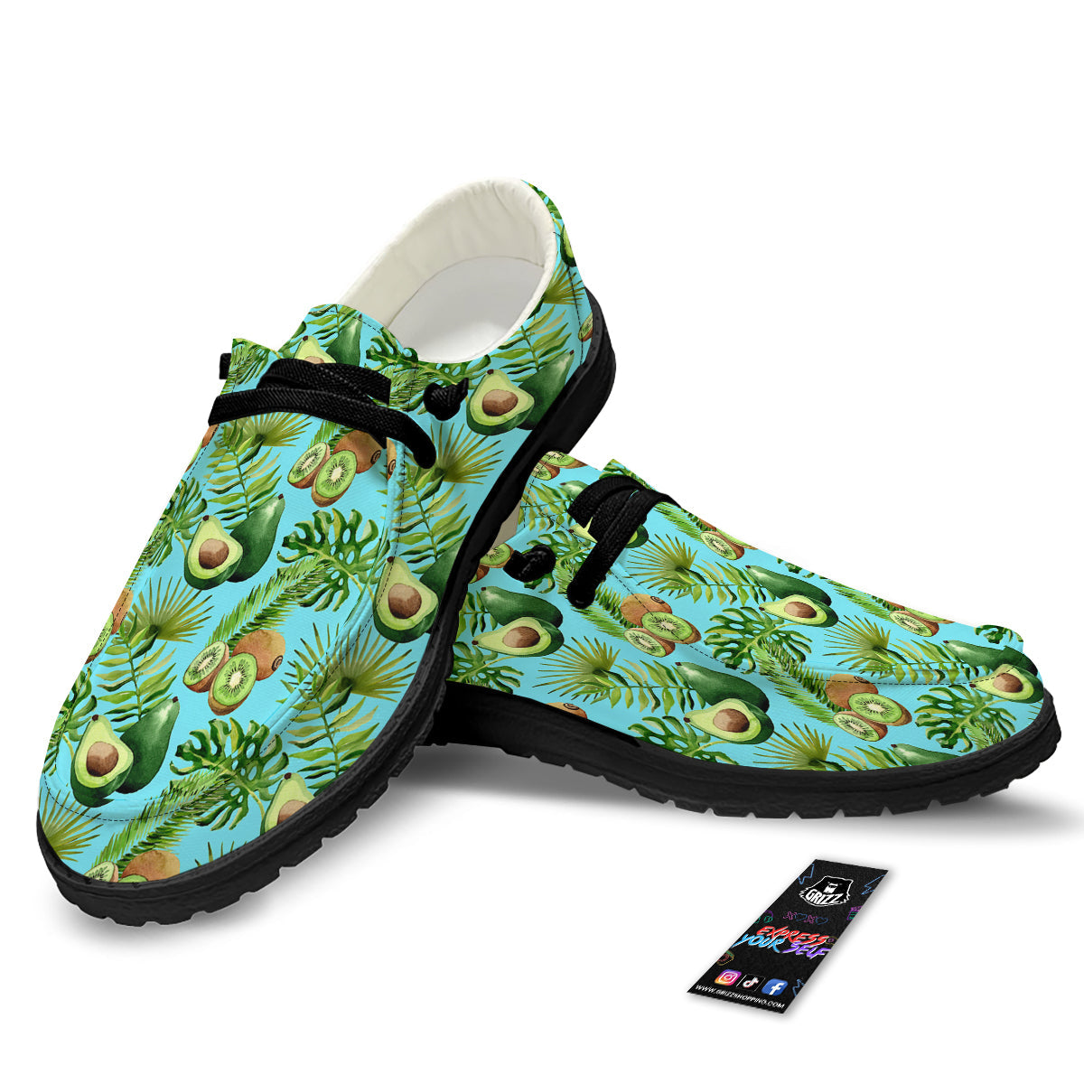 Avocado And Watercolor Kiwi Print Pattern Black Loafers-grizzshop