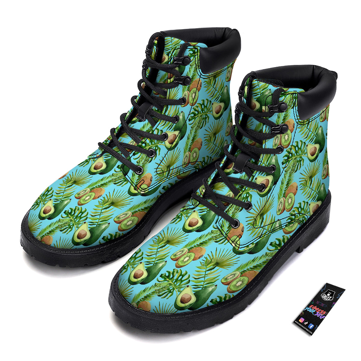 Avocado And Watercolor Kiwi Print Pattern Boots-grizzshop