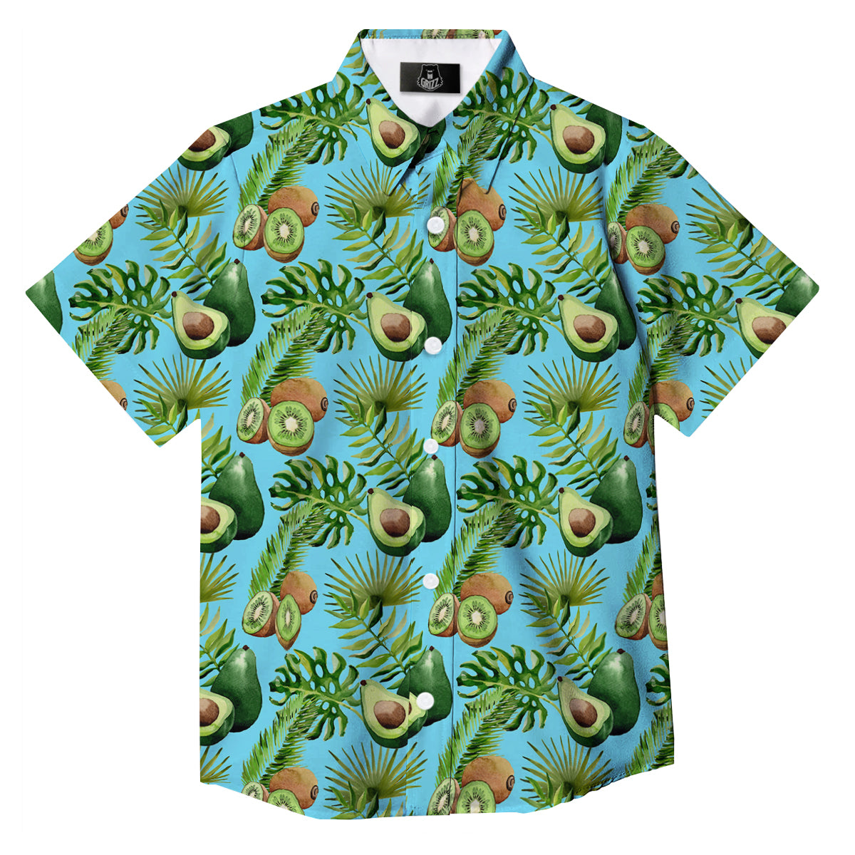 Avocado And Watercolor Kiwi Print Pattern Button Up Shirt-grizzshop