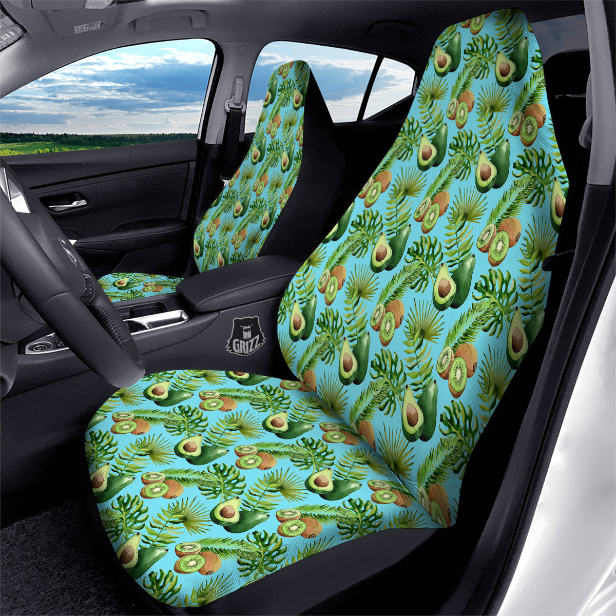 Avocado And Watercolor Kiwi Print Pattern Car Seat Covers-grizzshop