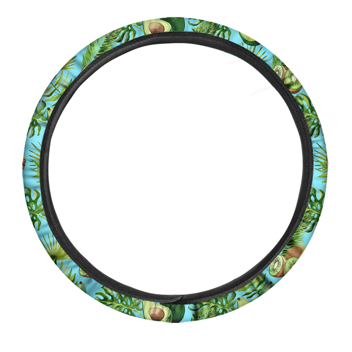 Avocado And Watercolor Kiwi Print Pattern Car Steering Wheel Cover-grizzshop