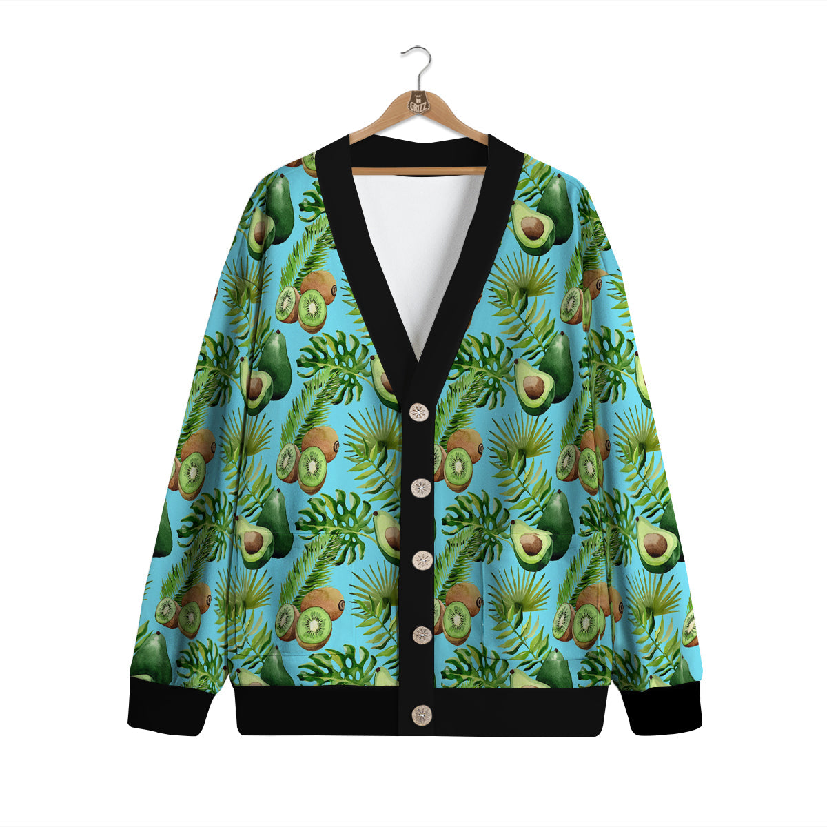 Avocado And Watercolor Kiwi Print Pattern Cardigan-grizzshop