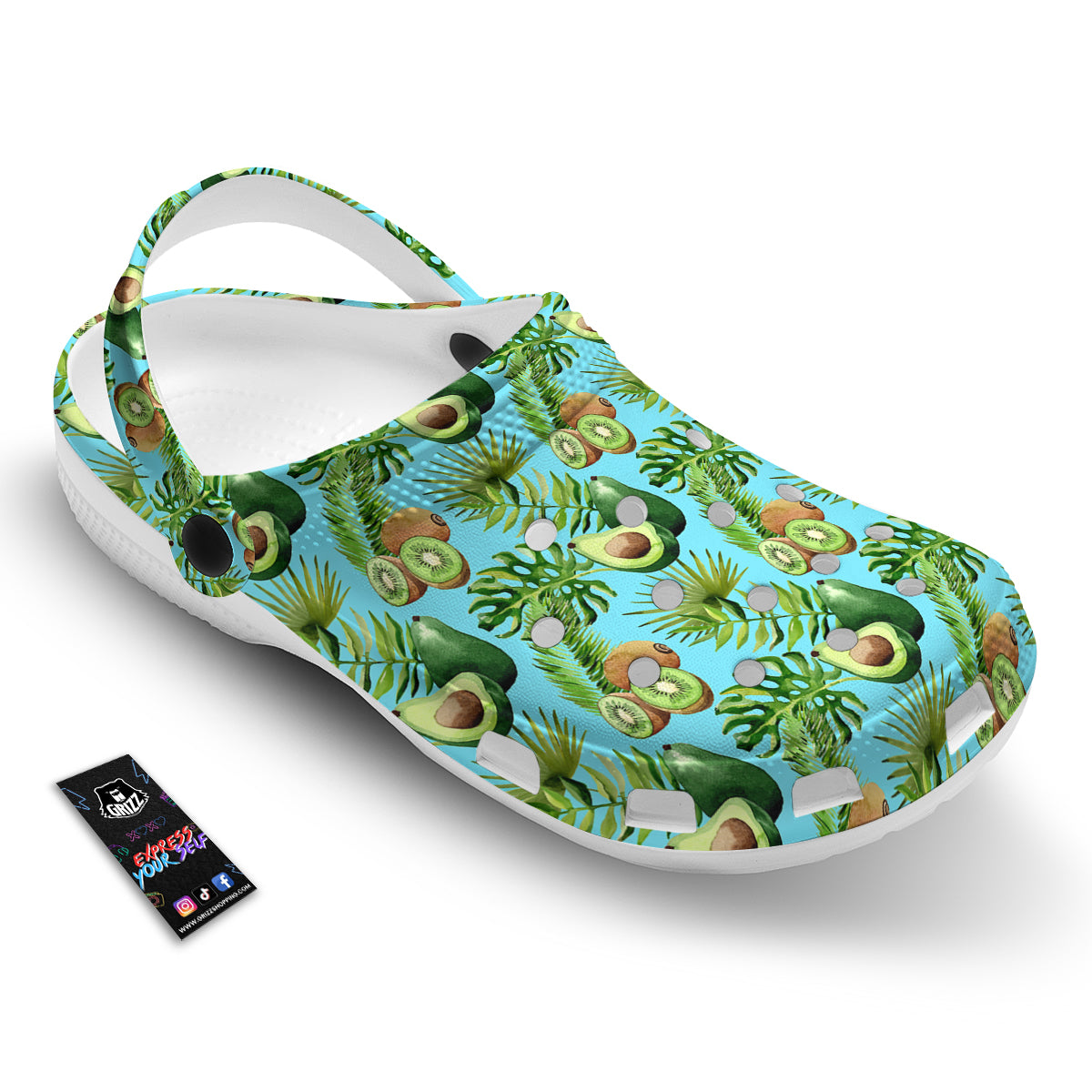 Avocado And Watercolor Kiwi Print Pattern Clog-grizzshop