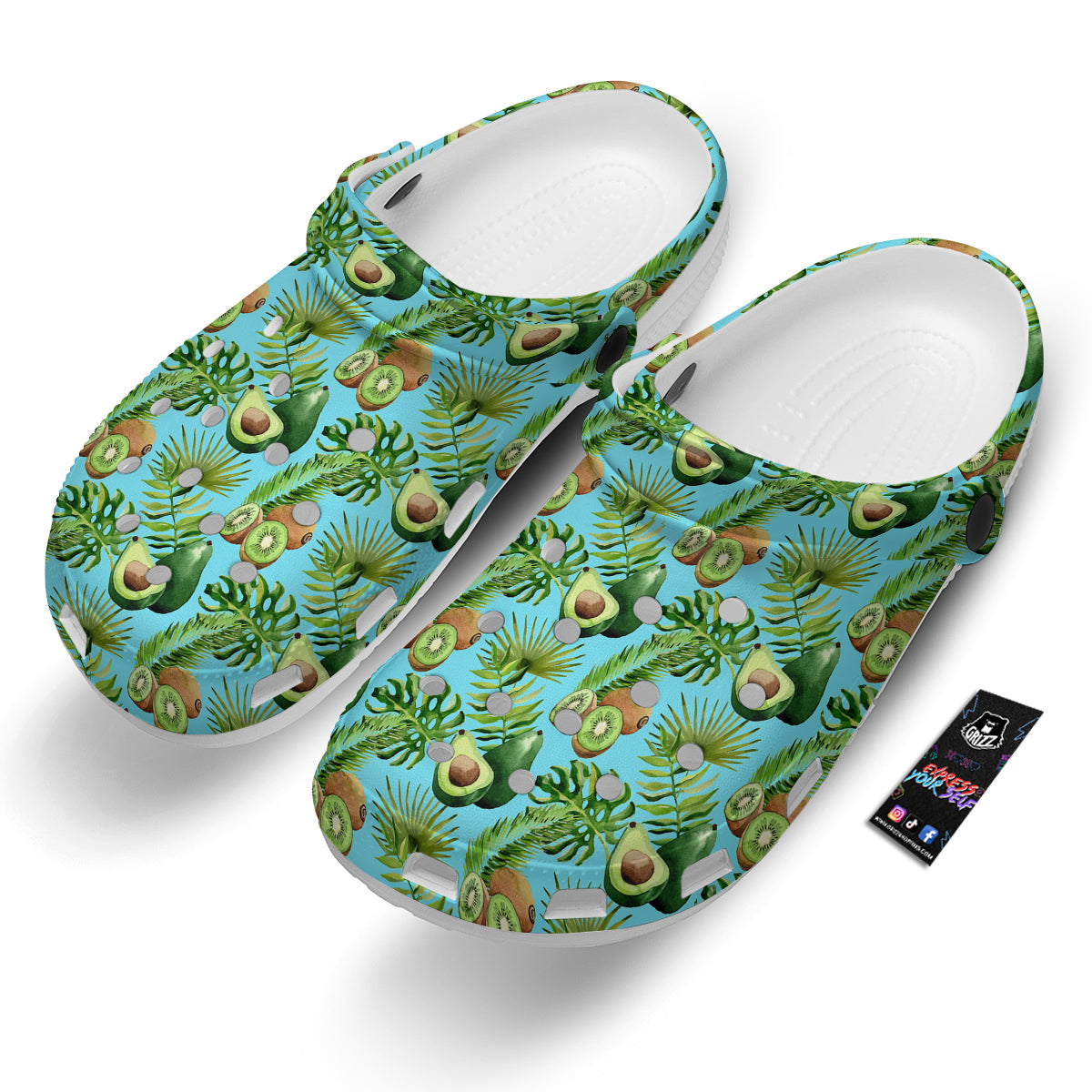 Avocado And Watercolor Kiwi Print Pattern Clog-grizzshop