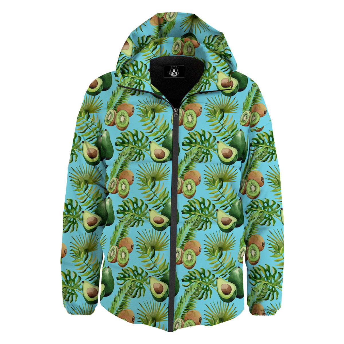 Avocado And Watercolor Kiwi Print Pattern Down Jacket-grizzshop