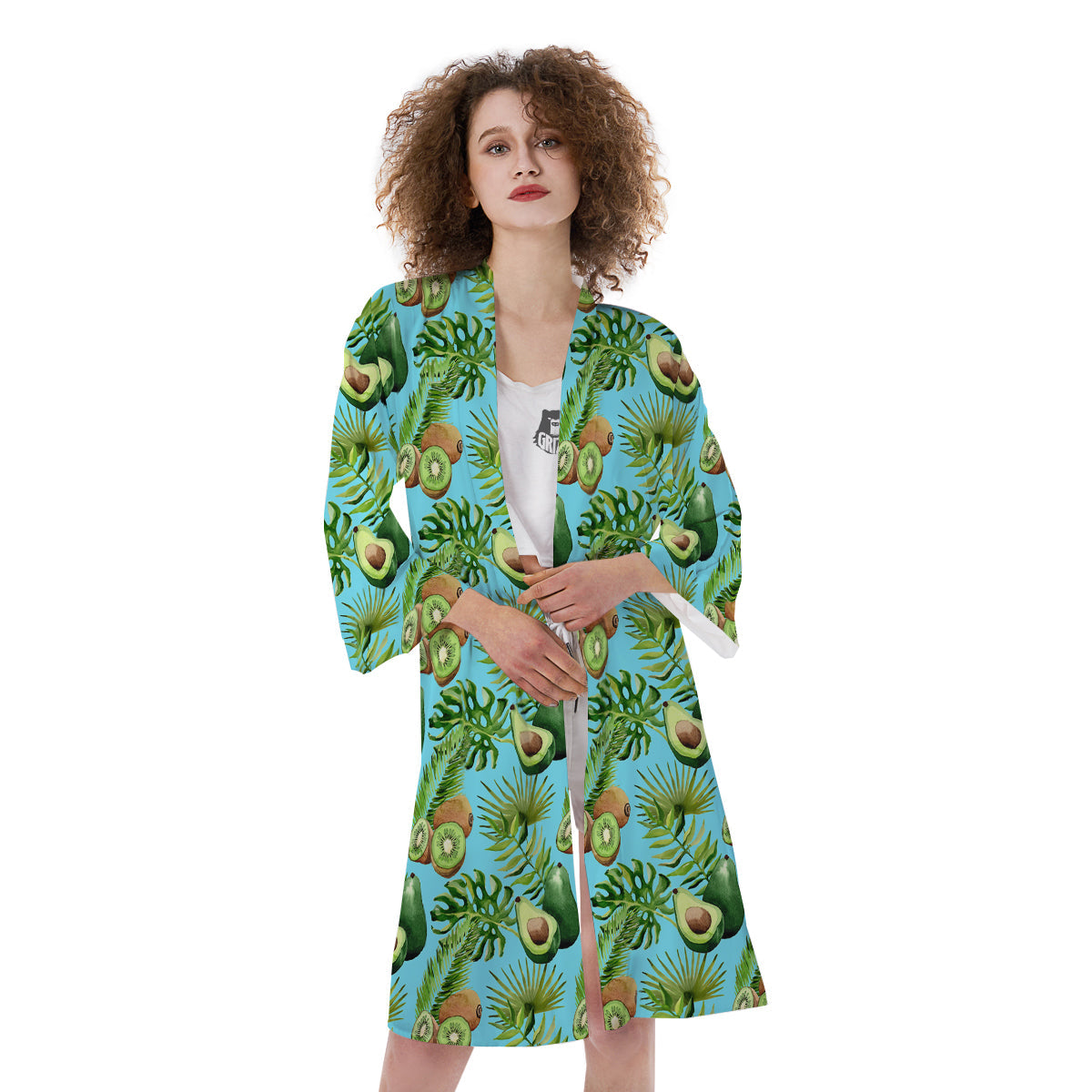 Avocado And Watercolor Kiwi Print Pattern Kimono-grizzshop