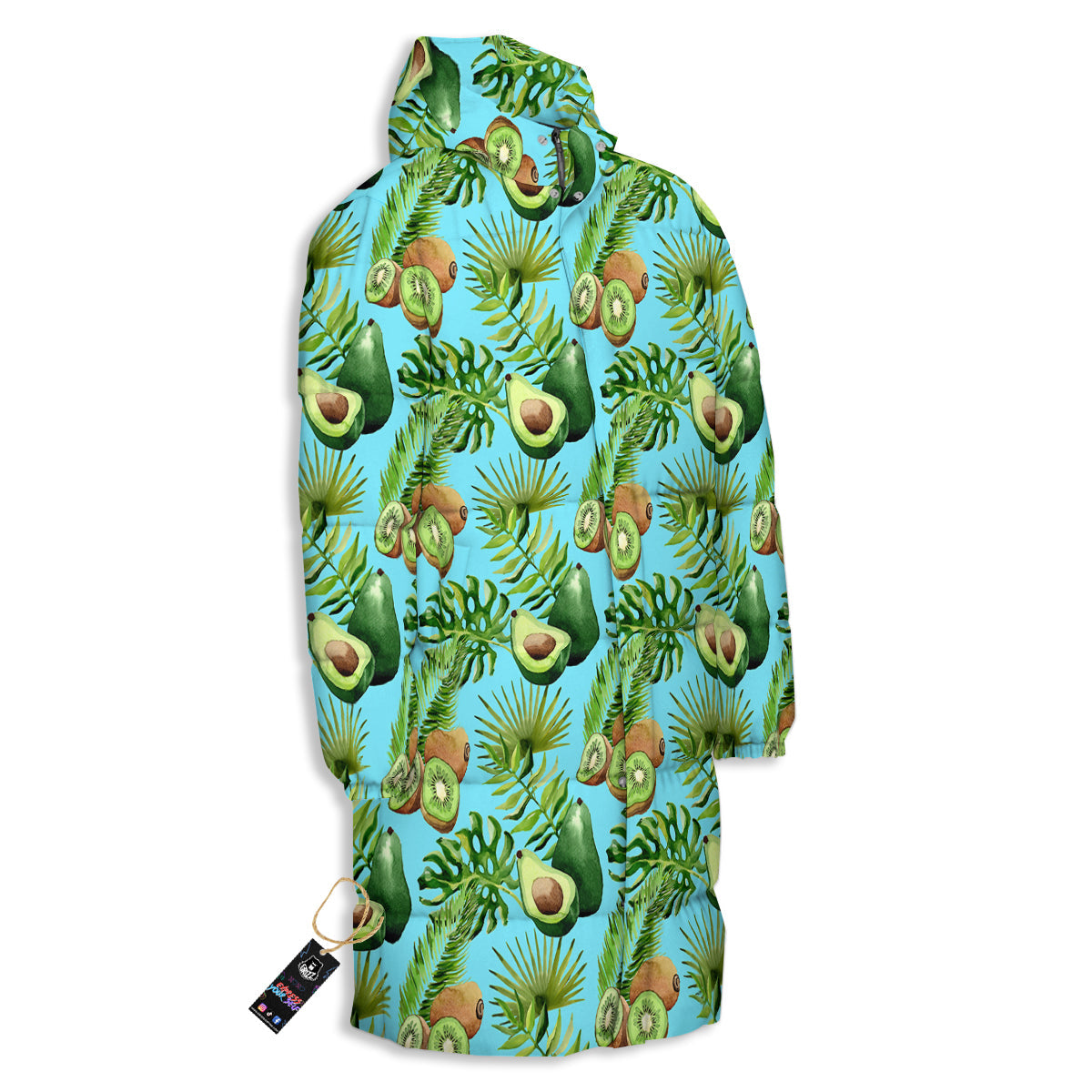 Avocado And Watercolor Kiwi Print Pattern Long Down Jacket-grizzshop