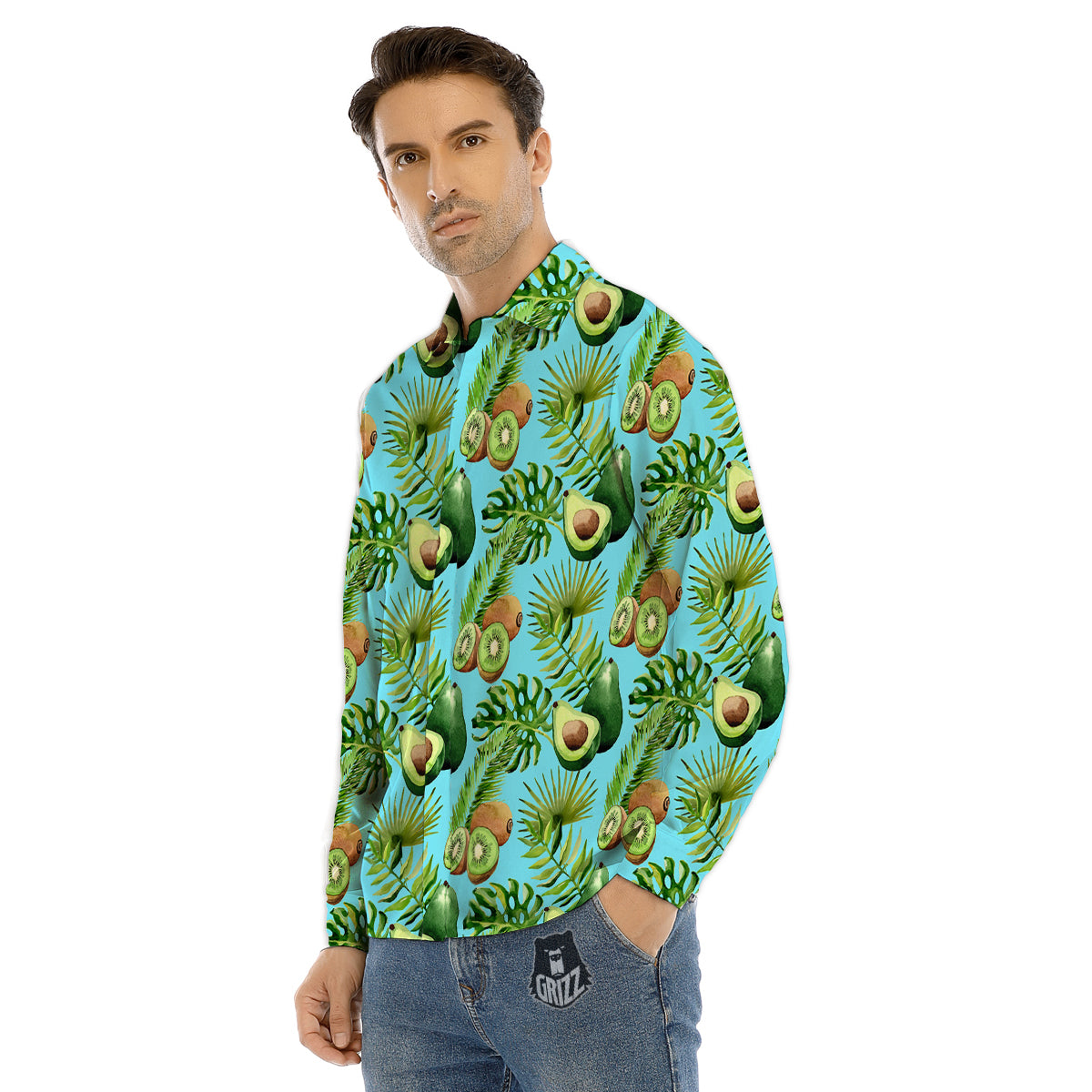 Avocado And Watercolor Kiwi Print Pattern Men's Dress Shirts-grizzshop