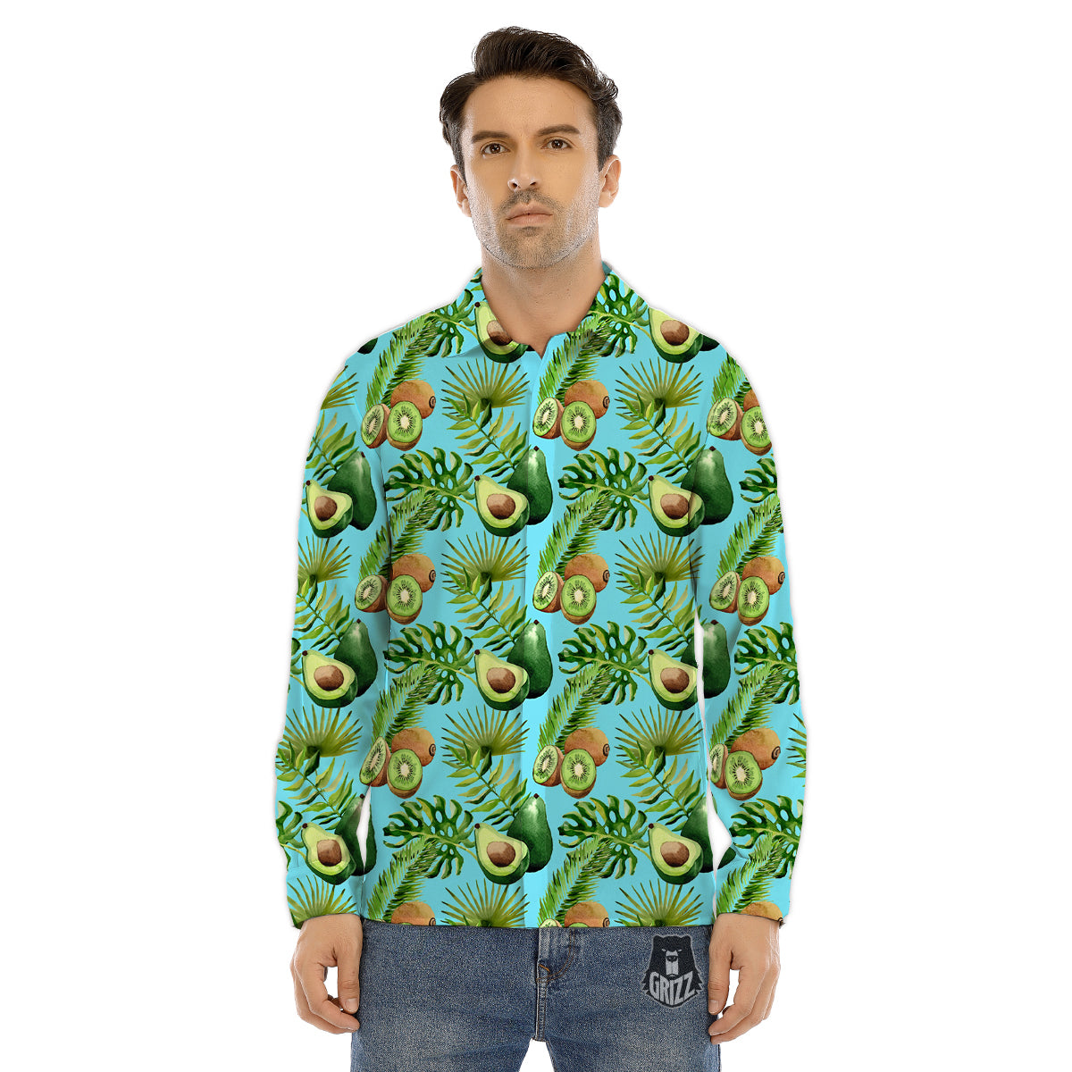 Avocado And Watercolor Kiwi Print Pattern Men's Dress Shirts-grizzshop