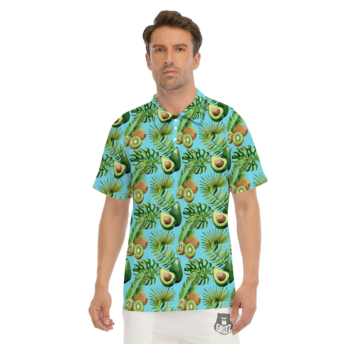Avocado And Watercolor Kiwi Print Pattern Men's Golf Shirts-grizzshop